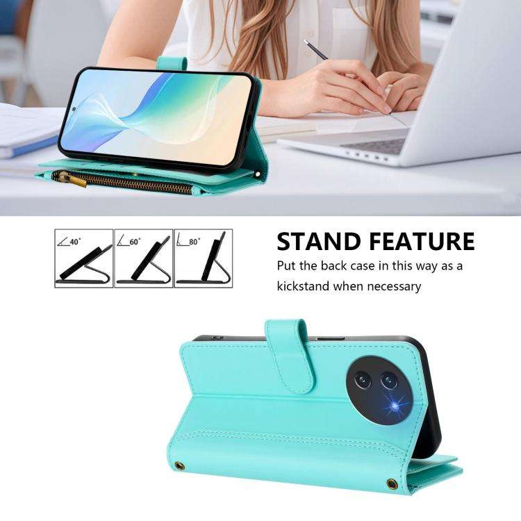 For Doogee Note 59 5G / Note 59 Pro Magnetic Closure 9 Card Slots Zipper Leather Case with Hand S...