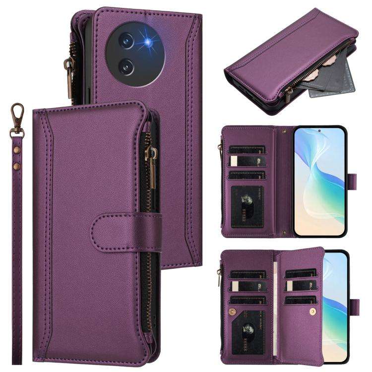 For Doogee Note 59 5G / Note 59 Pro Magnetic Closure 9 Card Slots Zipper Leather Case with Hand S...