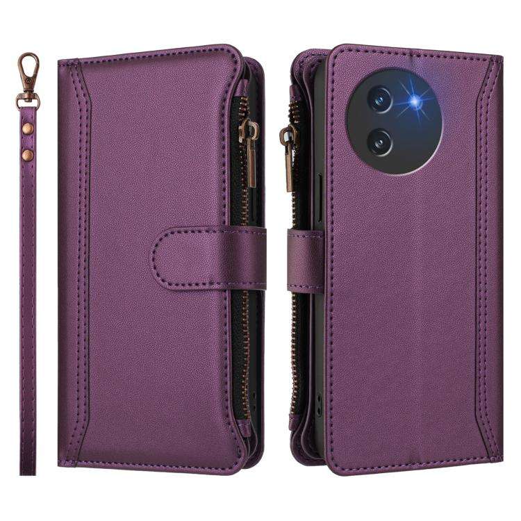 For Doogee Note 59 5G / Note 59 Pro Magnetic Closure 9 Card Slots Zipper Leather Case with Hand S...