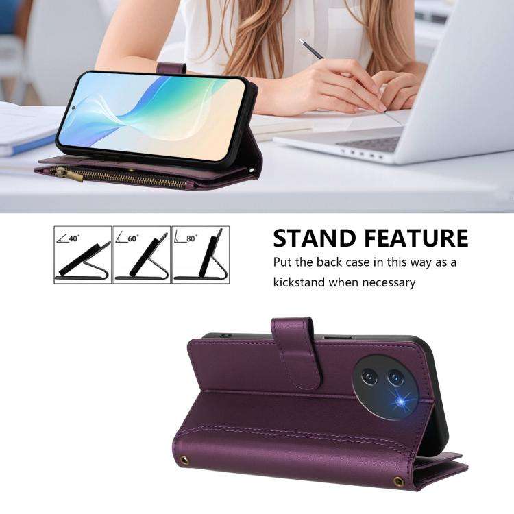For Doogee Note 59 5G / Note 59 Pro Magnetic Closure 9 Card Slots Zipper Leather Case with Hand S...