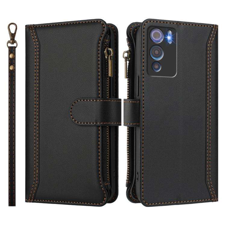 For Doogee N60 Pro Magnetic Closure 9 Card Slots Zipper Leather Case with Hand Strap(Black)