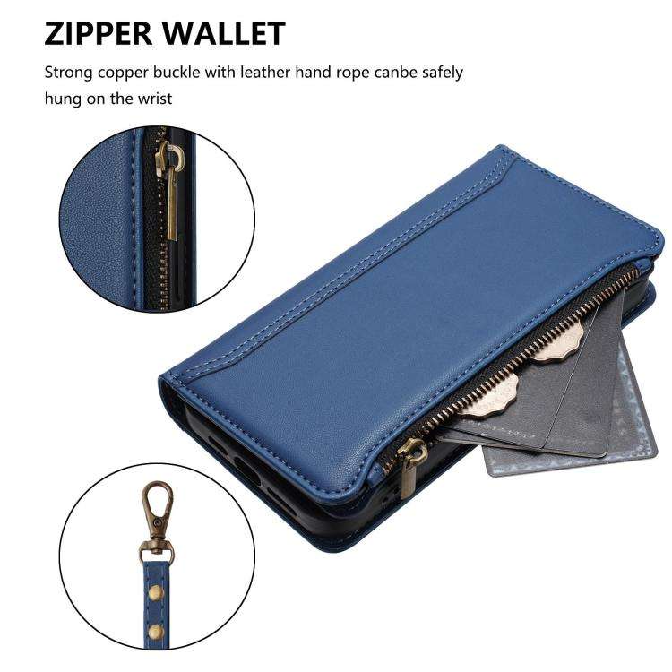 For Doogee Note 56 / Note 56 Pro Magnetic Closure 9 Card Slots Zipper Leather Case with Hand Stra...