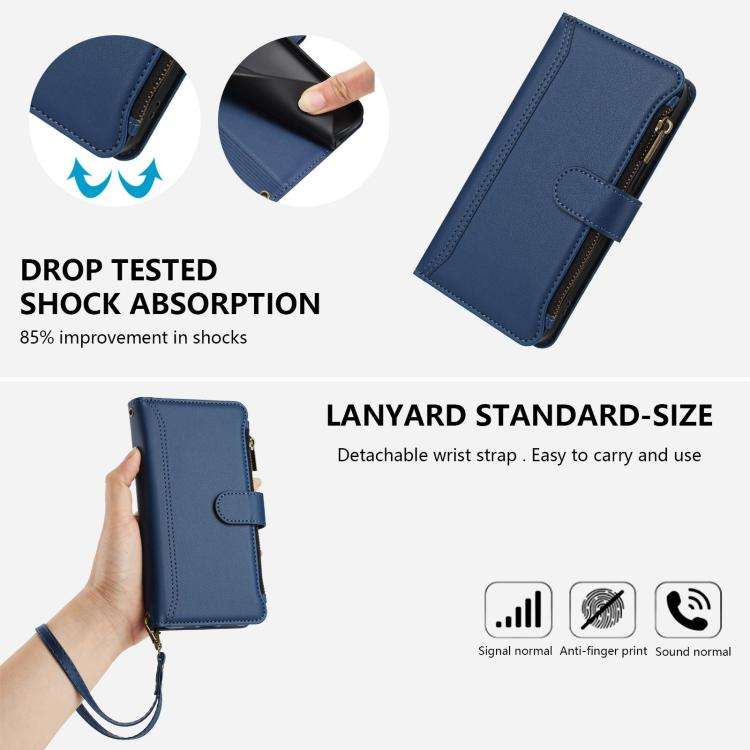 For Doogee Note 56 / Note 56 Pro Magnetic Closure 9 Card Slots Zipper Leather Case with Hand Stra...