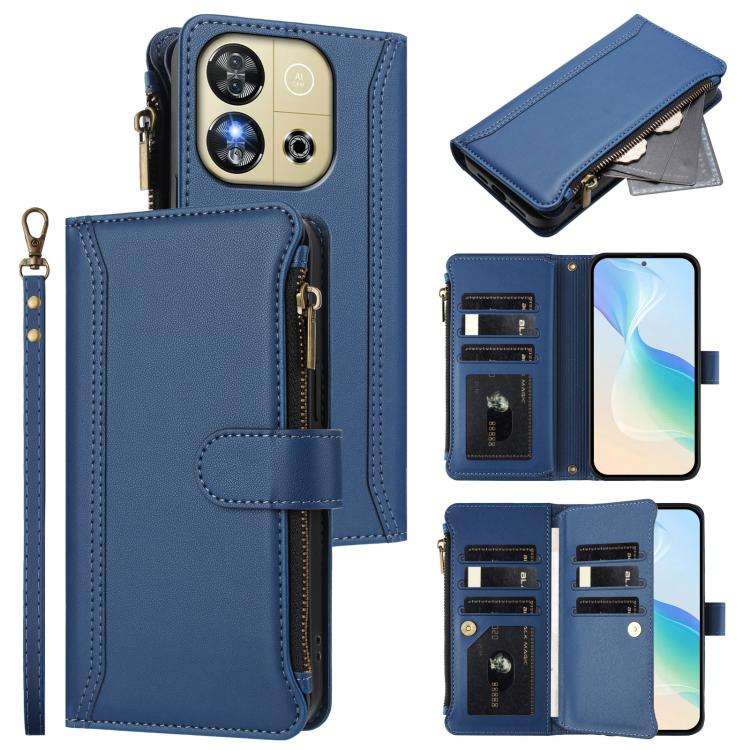 For Oukitel C57s / C57 Pro / C57 Magnetic Closure 9 Card Slots Zipper Leather Case with Hand Stra...