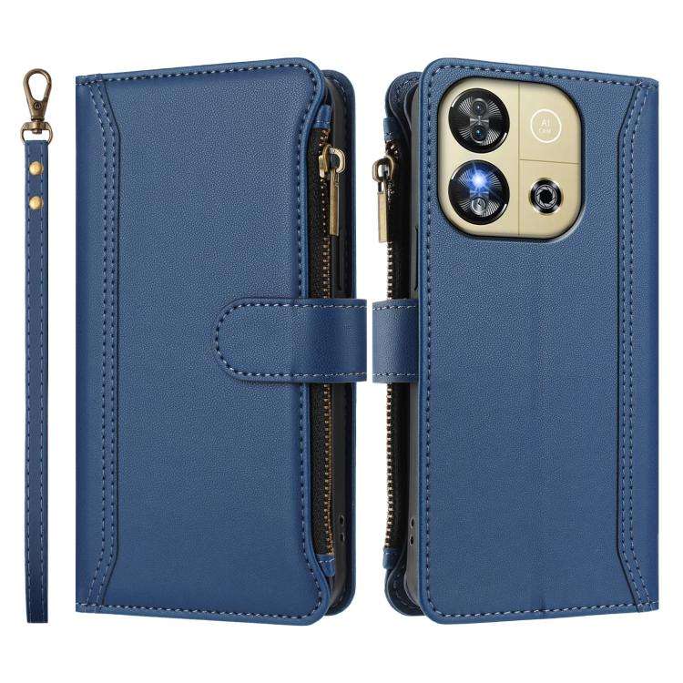 For Oukitel C57s / C57 Pro / C57 Magnetic Closure 9 Card Slots Zipper Leather Case with Hand Stra...