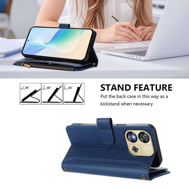 For Oukitel C57s / C57 Pro / C57 Magnetic Closure 9 Card Slots Zipper Leather Case with Hand Stra...
