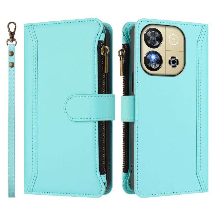 For Oukitel C57s / C57 Pro / C57 Magnetic Closure 9 Card Slots Zipper Leather Case with Hand Stra...
