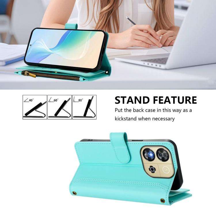 For Oukitel C57s / C57 Pro / C57 Magnetic Closure 9 Card Slots Zipper Leather Case with Hand Stra...