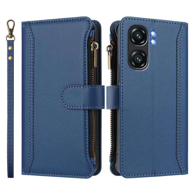 For Oukitel C58 / C58 Pro Magnetic Closure 9 Card Slots Zipper Leather Case with Hand Strap(Dark ...