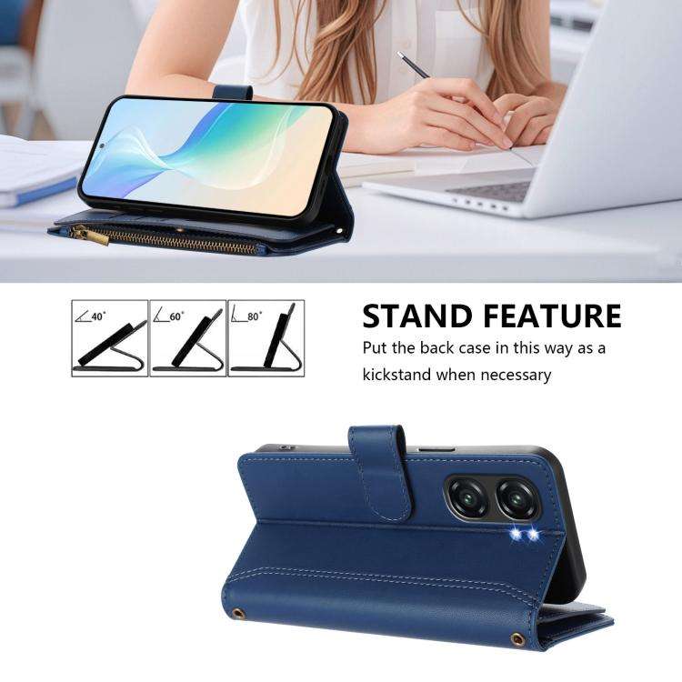 For Oukitel C58 / C58 Pro Magnetic Closure 9 Card Slots Zipper Leather Case with Hand Strap(Dark ...
