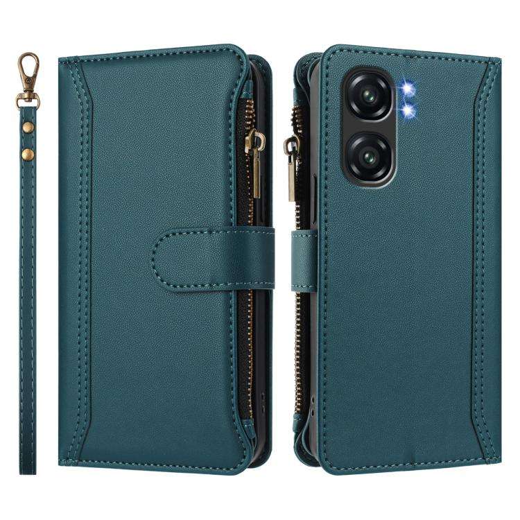 For Oukitel C58 / C58 Pro Magnetic Closure 9 Card Slots Zipper Leather Case with Hand Strap(Dark ...