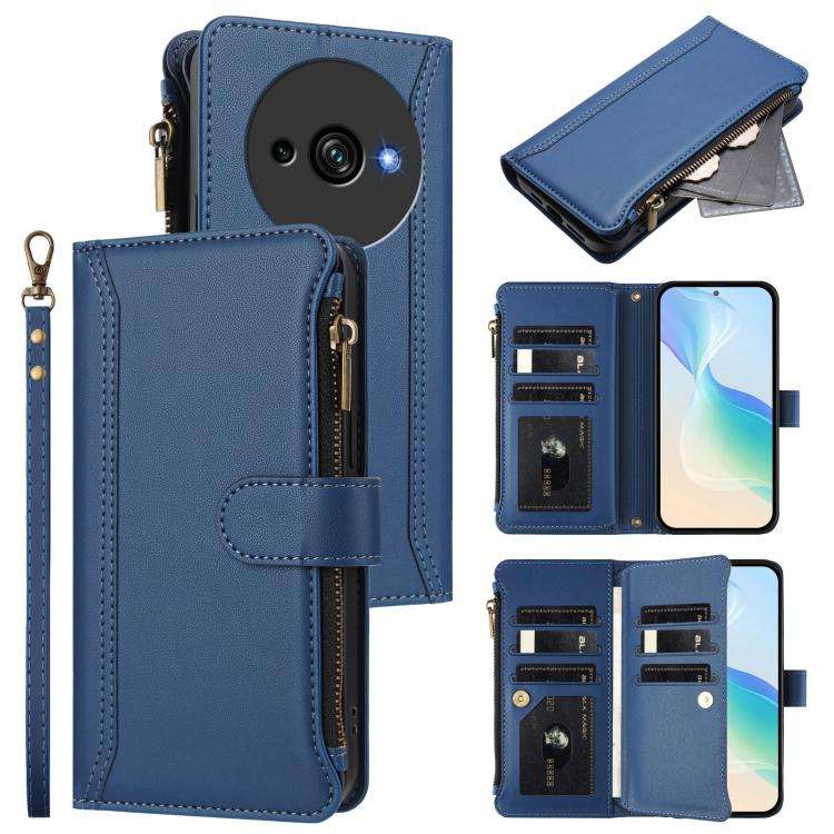 For Oukitel C59 / C59 Pro Magnetic Closure 9 Card Slots Zipper Leather Case with Hand Strap(Dark ...