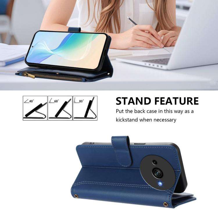 For Oukitel C59 / C59 Pro Magnetic Closure 9 Card Slots Zipper Leather Case with Hand Strap(Dark ...
