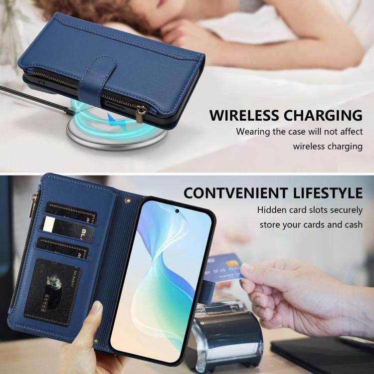 For Oukitel C59 / C59 Pro Magnetic Closure 9 Card Slots Zipper Leather Case with Hand Strap(Dark ...