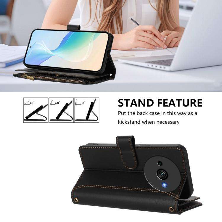 For Oukitel C59 / C59 Pro Magnetic Closure 9 Card Slots Zipper Leather Case with Hand Strap(Black)