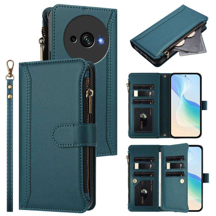 For Oukitel C59 / C59 Pro Magnetic Closure 9 Card Slots Zipper Leather Case with Hand Strap(Dark ...