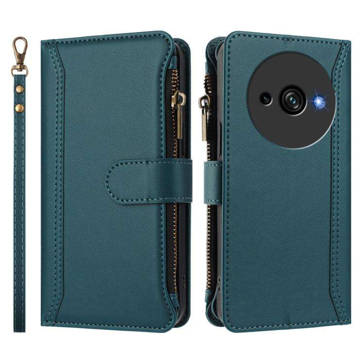 For Oukitel C59 / C59 Pro Magnetic Closure 9 Card Slots Zipper Leather Case with Hand Strap(Dark ...