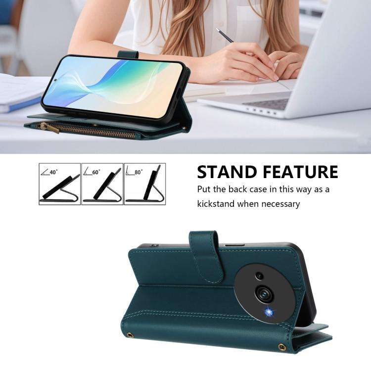 For Oukitel C59 / C59 Pro Magnetic Closure 9 Card Slots Zipper Leather Case with Hand Strap(Dark ...