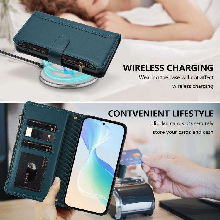 For Oukitel C59 / C59 Pro Magnetic Closure 9 Card Slots Zipper Leather Case with Hand Strap(Dark ...