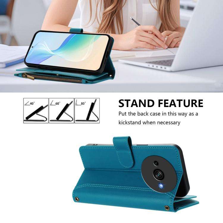 For Oukitel C59 / C59 Pro Magnetic Closure 9 Card Slots Zipper Leather Case with Hand Strap(Turqu...
