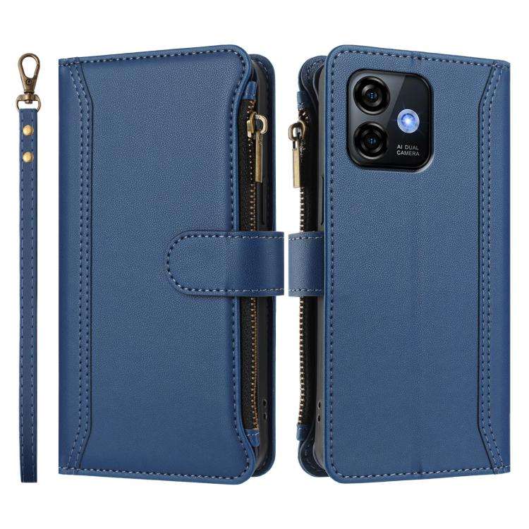 For Ulefone Note 16 Pro Magnetic Closure 9 Card Slots Zipper Leather Case with Hand Strap(Dark Blue)