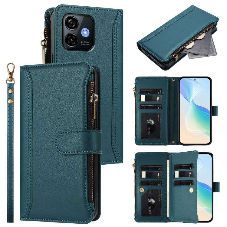 For Ulefone Note 16 Pro Magnetic Closure 9 Card Slots Zipper Leather Case with Hand Strap(Dark Gr...