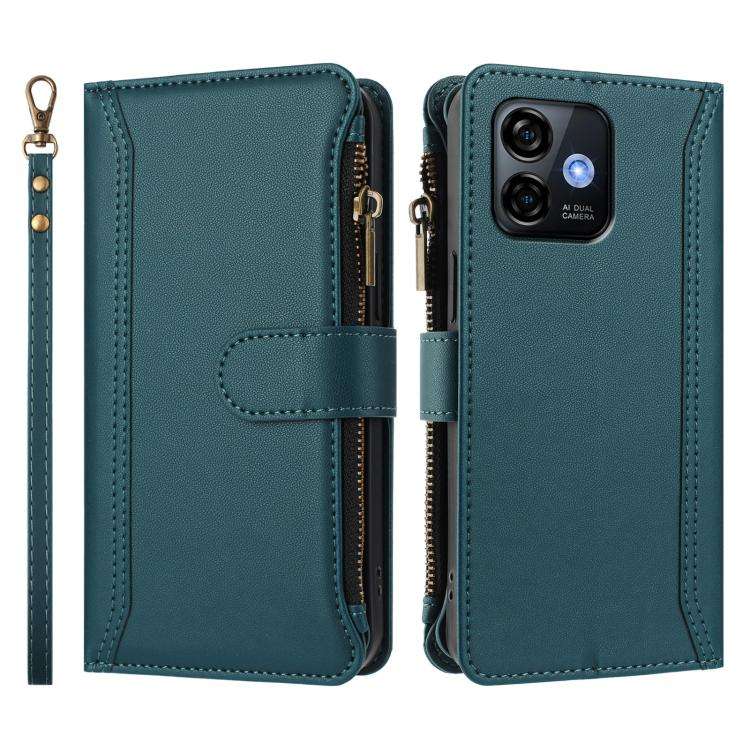 For Ulefone Note 16 Pro Magnetic Closure 9 Card Slots Zipper Leather Case with Hand Strap(Dark Gr...