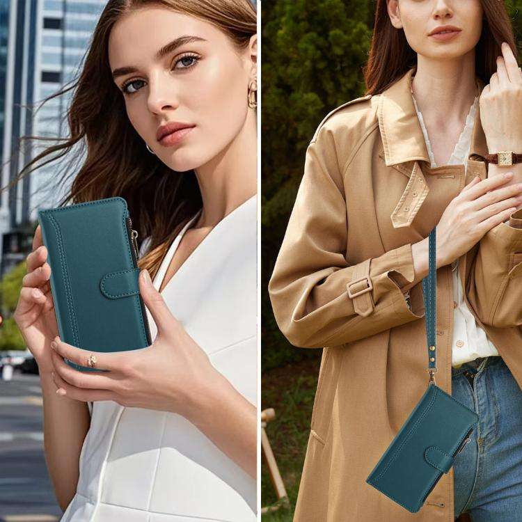 For Ulefone Note 16 Pro Magnetic Closure 9 Card Slots Zipper Leather Case with Hand Strap(Dark Gr...