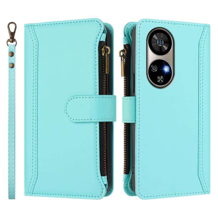 For Ulefone Note 17 Pro Magnetic Closure 9 Card Slots Zipper Leather Case with Hand Strap(Mint Gr...