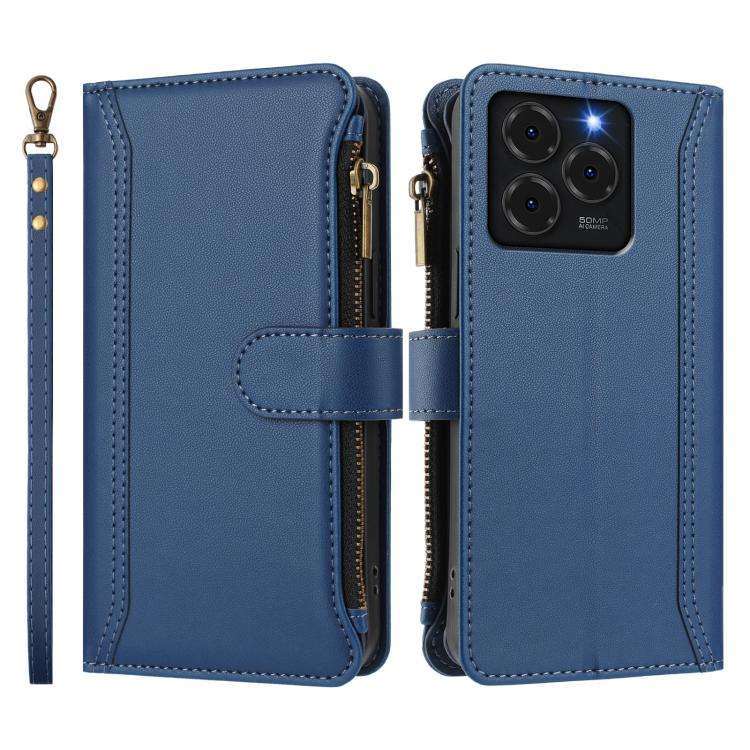 For Ulefone Note 20 Pro Magnetic Closure 9 Card Slots Zipper Leather Case with Hand Strap(Dark Blue)