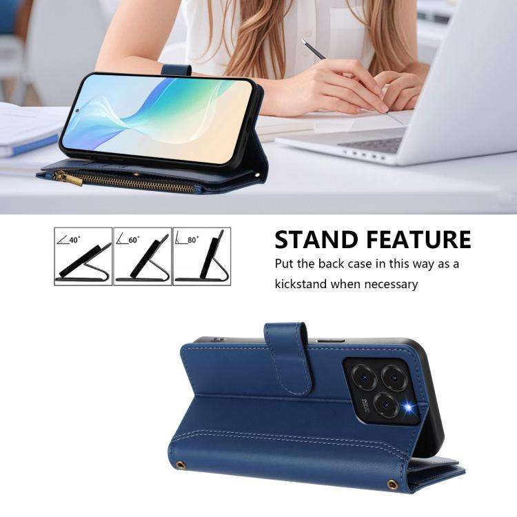 For Ulefone Note 20 Pro Magnetic Closure 9 Card Slots Zipper Leather Case with Hand Strap(Dark Blue)