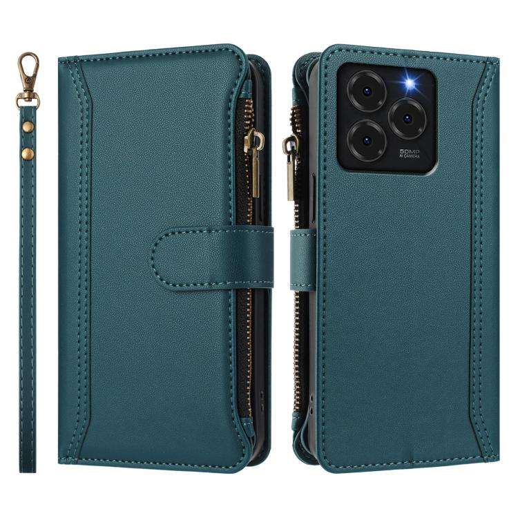 For Ulefone Note 20 Pro Magnetic Closure 9 Card Slots Zipper Leather Case with Hand Strap(Dark Gr...