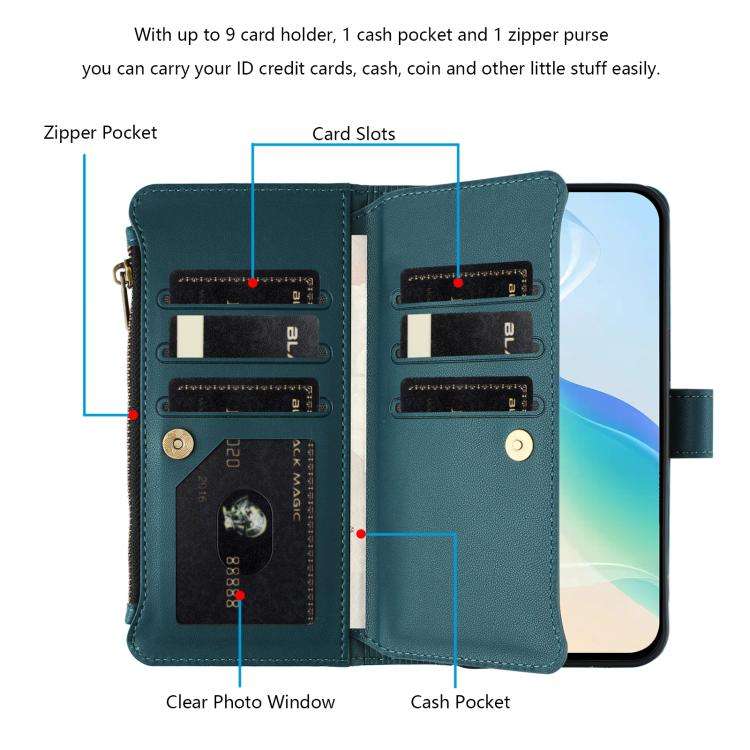 For Ulefone Note 20 Pro Magnetic Closure 9 Card Slots Zipper Leather Case with Hand Strap(Dark Gr...