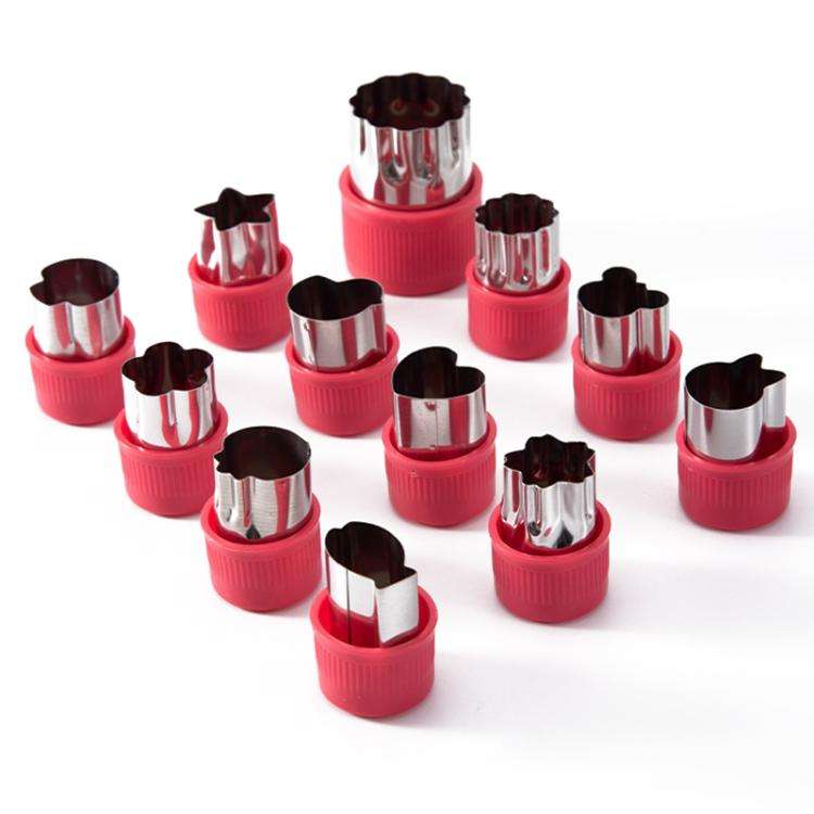 Stainless Steel Irregular Biscuit Mold Fruit Begetable Cutting Mold, Style:12pcs / Set Red