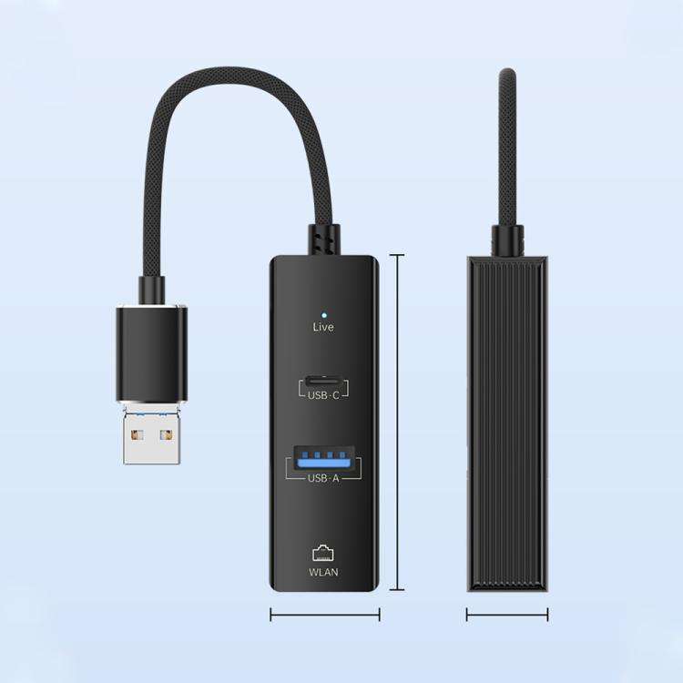 USB / 8 Pin to Type-C RJ45 USB-A HUB Expand Converter(Black)