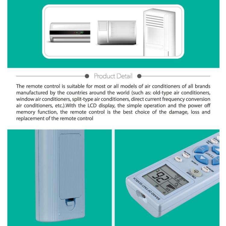 CHUNGHOP K-920ES Universal Air Conditioner Remote Control with Brand Button Pairing Function(White)