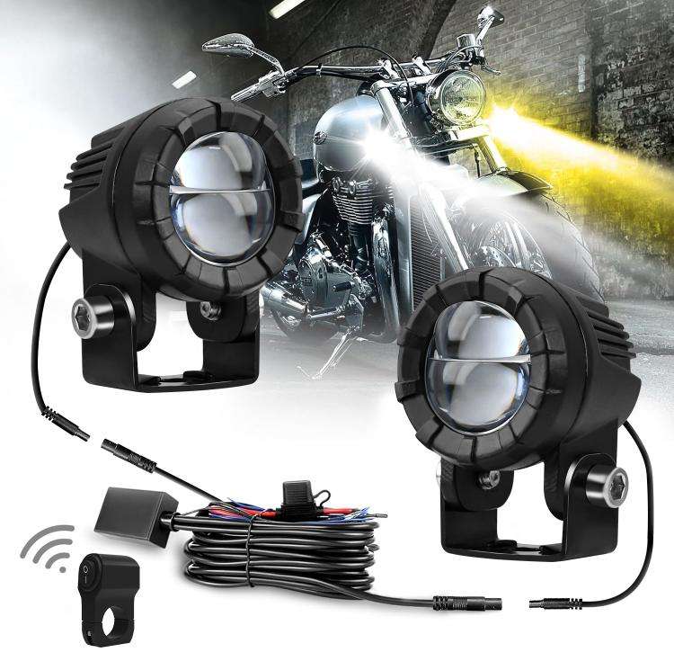 30W 3000LM 6000K Motorcycle Dual Lens LED Spotlight with Control Cable Set(Black)
