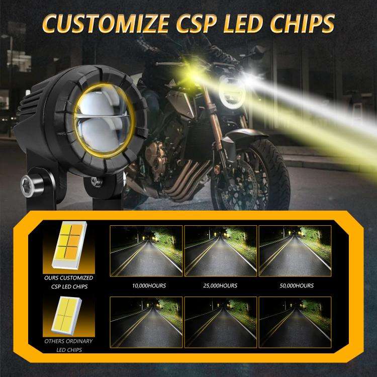 30W 3000LM 6000K Motorcycle Dual Lens LED Spotlight with Control Cable Set(Black)