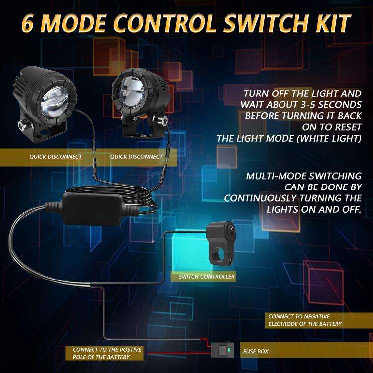 30W 3000LM 6000K Motorcycle Dual Lens LED Spotlight with Control Cable Set(Black)