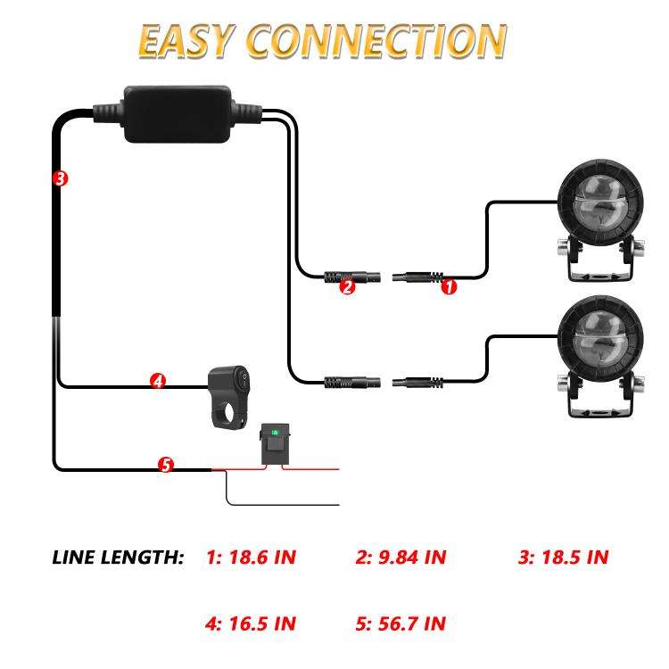 30W 3000LM 6000K Motorcycle Dual Lens LED Spotlight with Control Cable Set(Black)