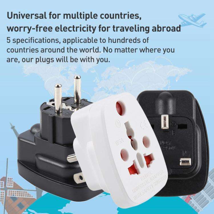WSA-7 UK Plug Global Travel Universal Adapter with Safety Shutter(Black)