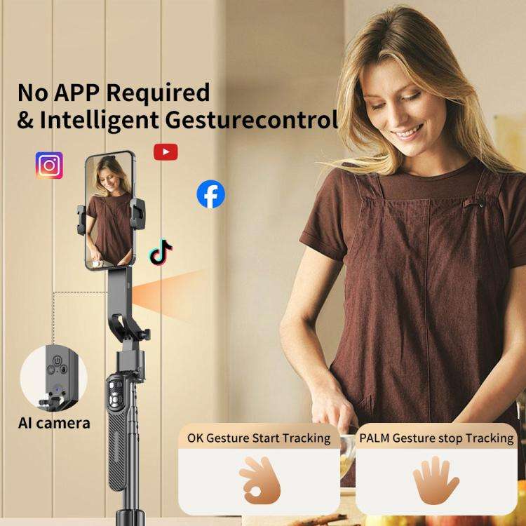 FUNSNAP A8 AI Smart Face Tracking Selfie Stick 5-axis Anti-shake Stand(Black)