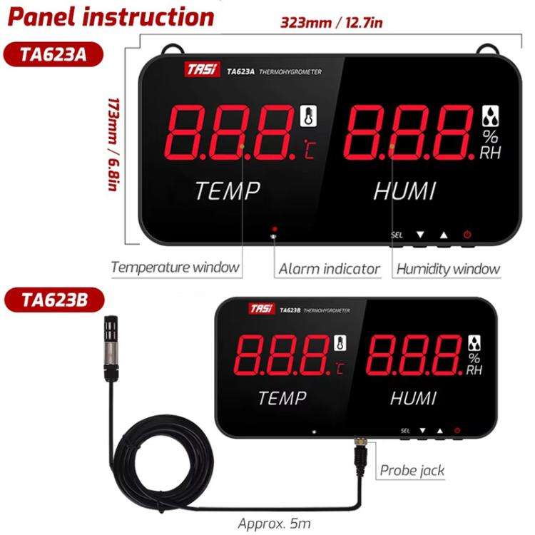 TRSI TA623A Industrial Wall-mounted Thermometer Hygrometer, Built-in Probe