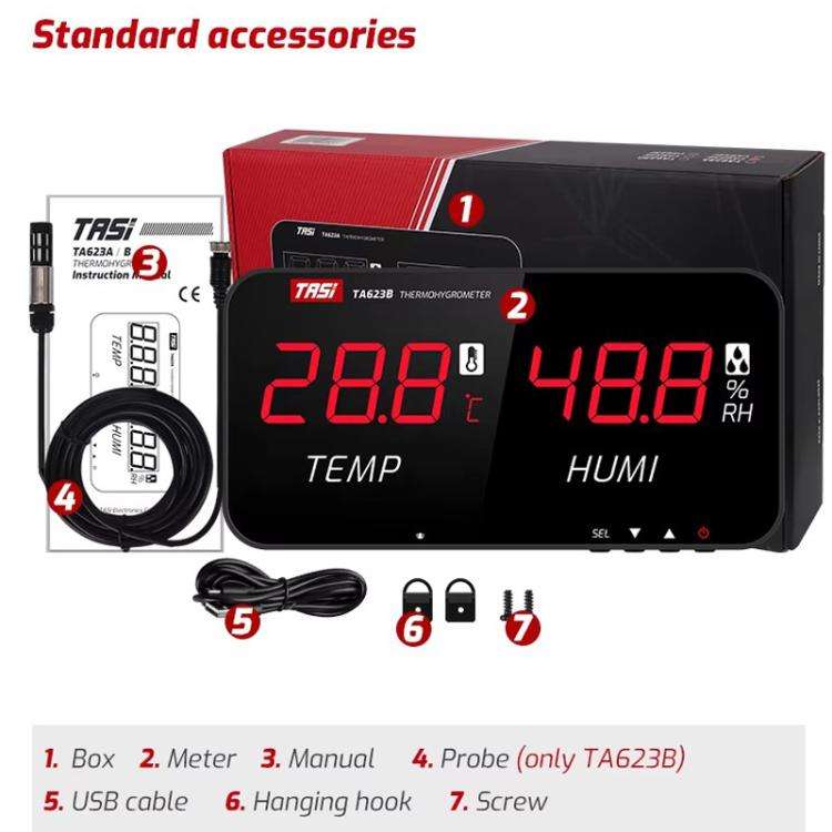 TRSI TA623A Industrial Wall-mounted Thermometer Hygrometer, Built-in Probe