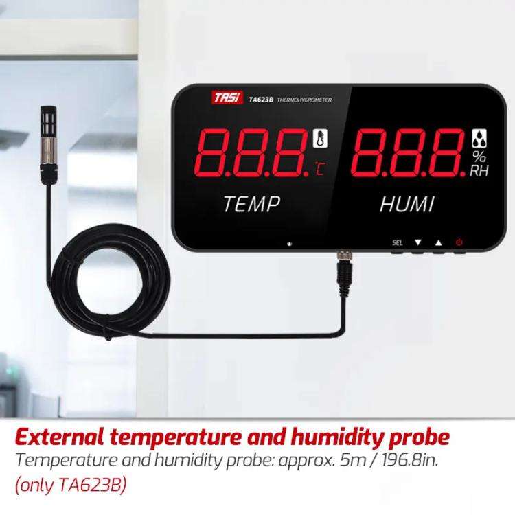 TRSI TA623A Industrial Wall-mounted Thermometer Hygrometer, Built-in Probe