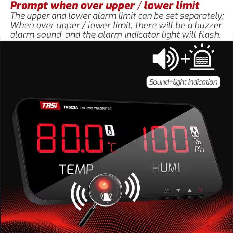TRSI TA623A Industrial Wall-mounted Thermometer Hygrometer, Built-in Probe