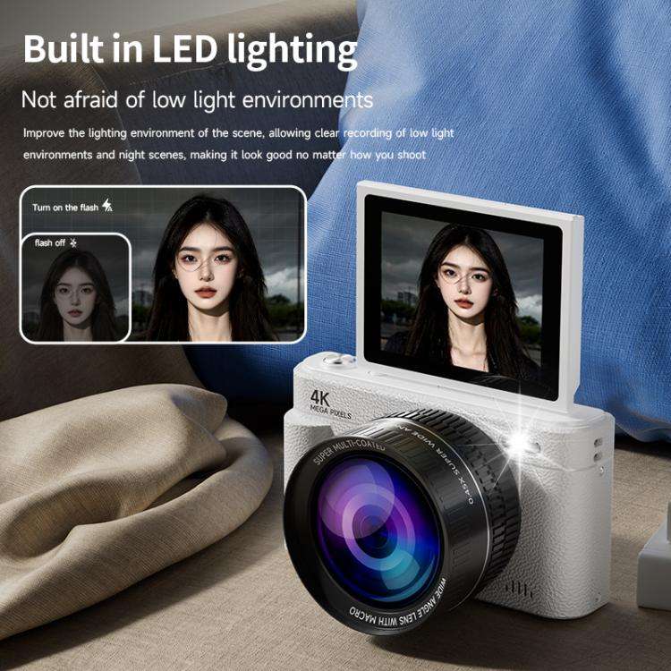 V5 64MP Retro Digital Camera 4K Recording 180 Flip Screen, Style:Small Lens(White)