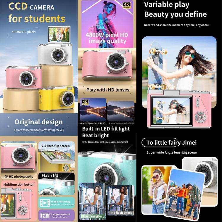 LK007 2.4 inch HD CCD Camera Retro Kids Camera(Yellow)