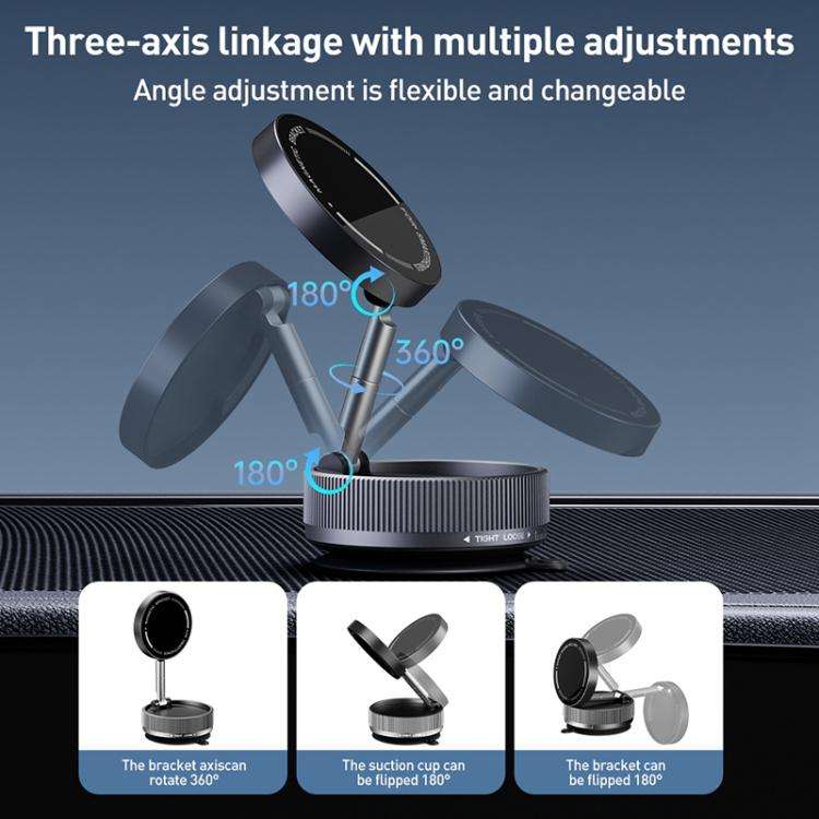 K10A Three-axis Folding Vacuum Adsorption Magnetic Car Phone Holder(Black)