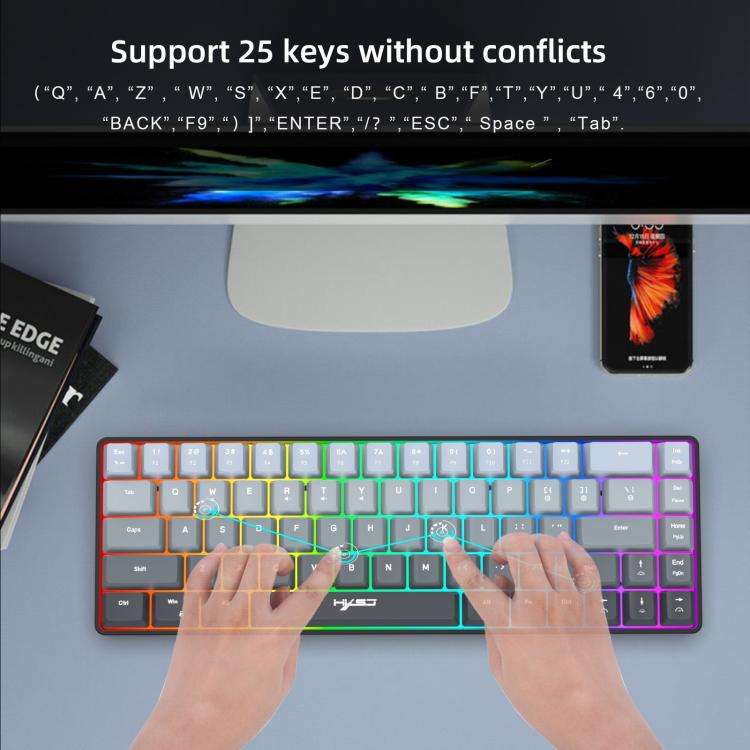 HXSJ V200 Gradient Color 68-key RGB Backlight Wired Membrane Keyboard(Pink)